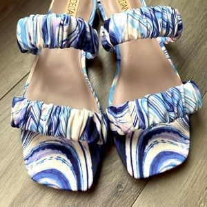 Deltan Womens Blue double Band Stretch Open Toe Flat Sandals Shoes New